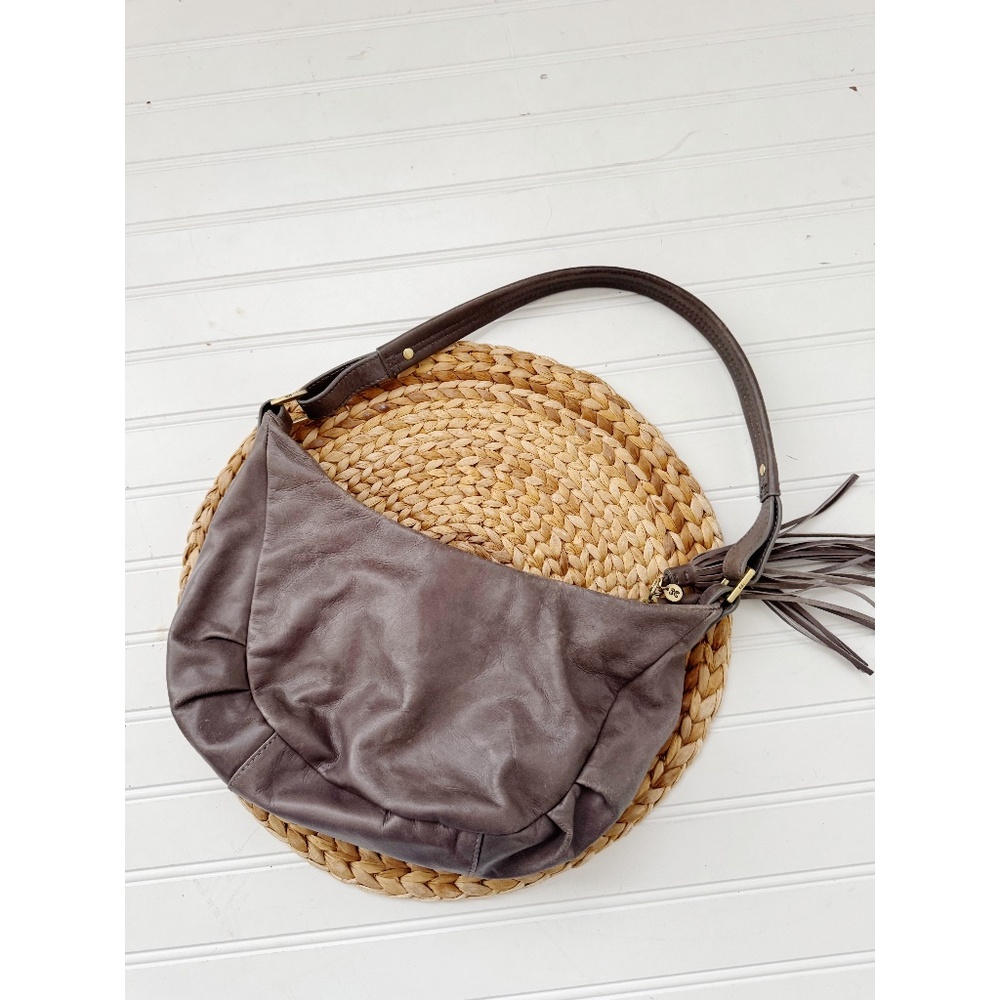 HOBO Gray Leather Hobo Shoulder Bag with Tassel